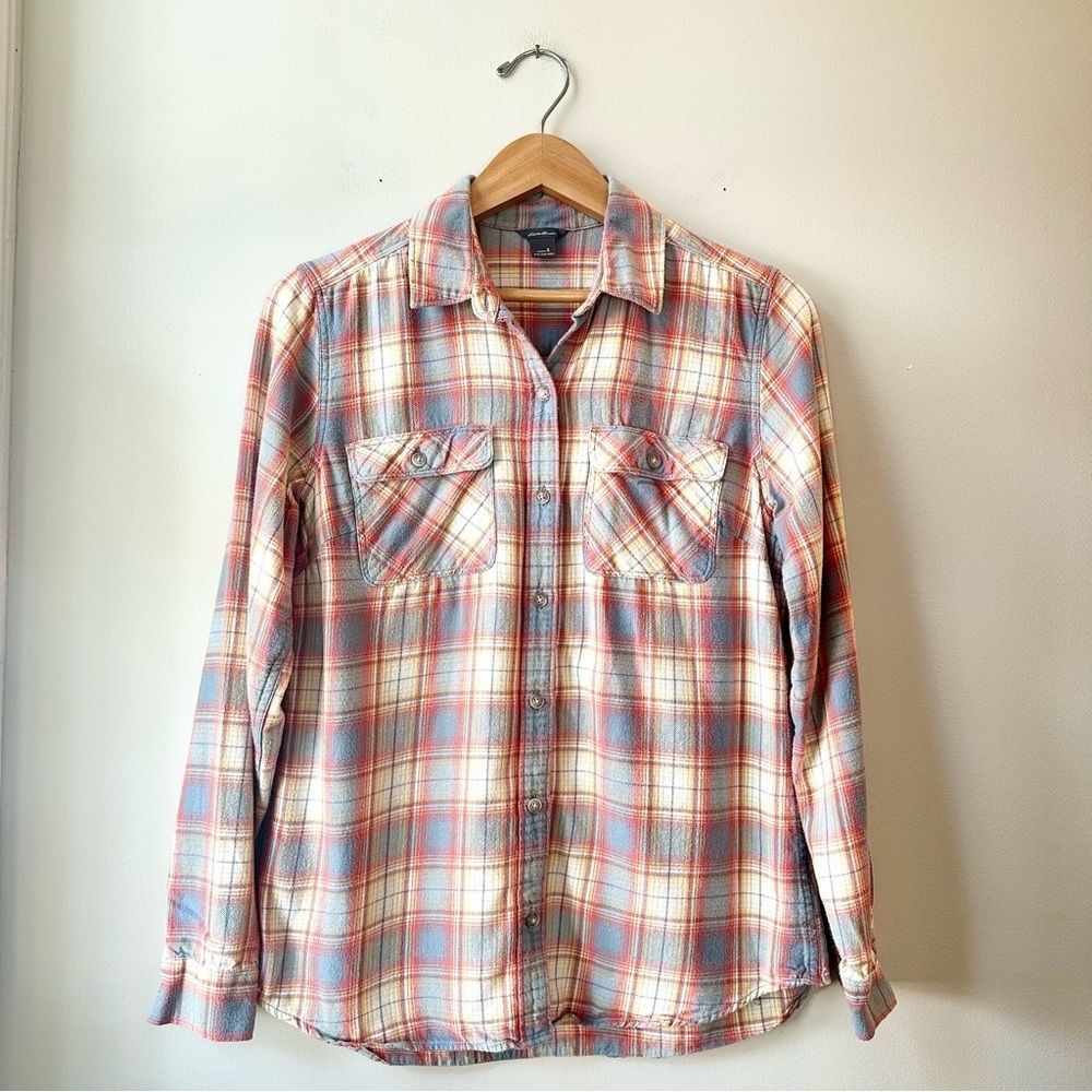 Eddie Bauer Firelight Flannel Shirt Red Blue Small